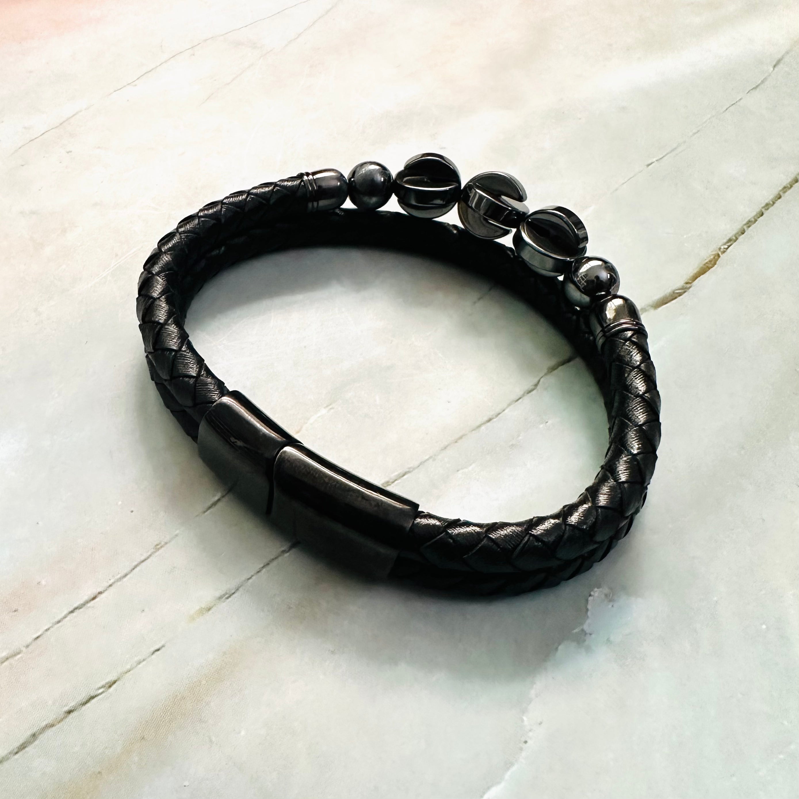 Hematite Leather Bracelet